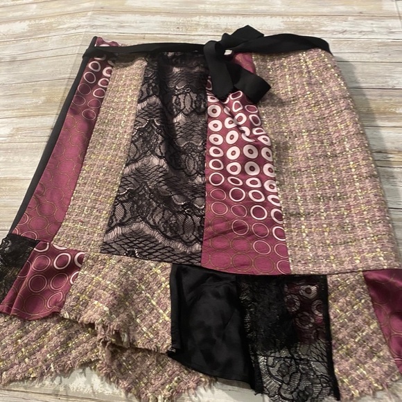 Poleci Wrap Skirt Mixed Fabric Patchwork Purple Sz 8 - Picture 9 of 10